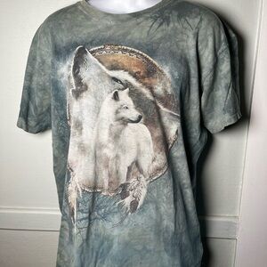 Y2K The Mountain Wolf Dreamcatcher T-shirt Men L Green  Tye Dye Worn And Faded
